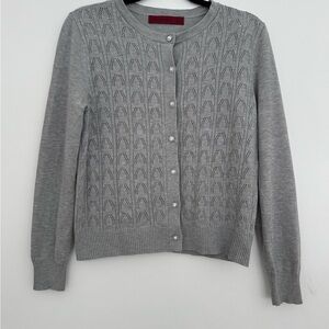Scarlett Gray Women's Cardigan Cable Knit Sweater Pearl and Silver Buttons Work